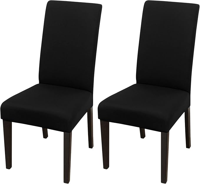 JQinHome Dining Chair Covers Dining Room Chair Slipcovers, 2 Pack High Stretch Removable Washable Parsons Chair Slipcover for Home Party Hotel Wedding Ceremony (Black)