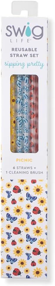 Swig Life Reusable Straws Picnic Tall Straw Set & Cleaning Brush, Each Straw is 10.25 inch Long (Fits Swig Life 20oz Tumblers, 22oz, and 32oz Tumblers)
