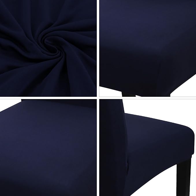 JQinHome 6 Pcs Dining Chair Slipcover,High Stretch Removable Washable Chair Seat Protector Cover for Home Party Hotel Wedding Ceremony (Navy Blue)