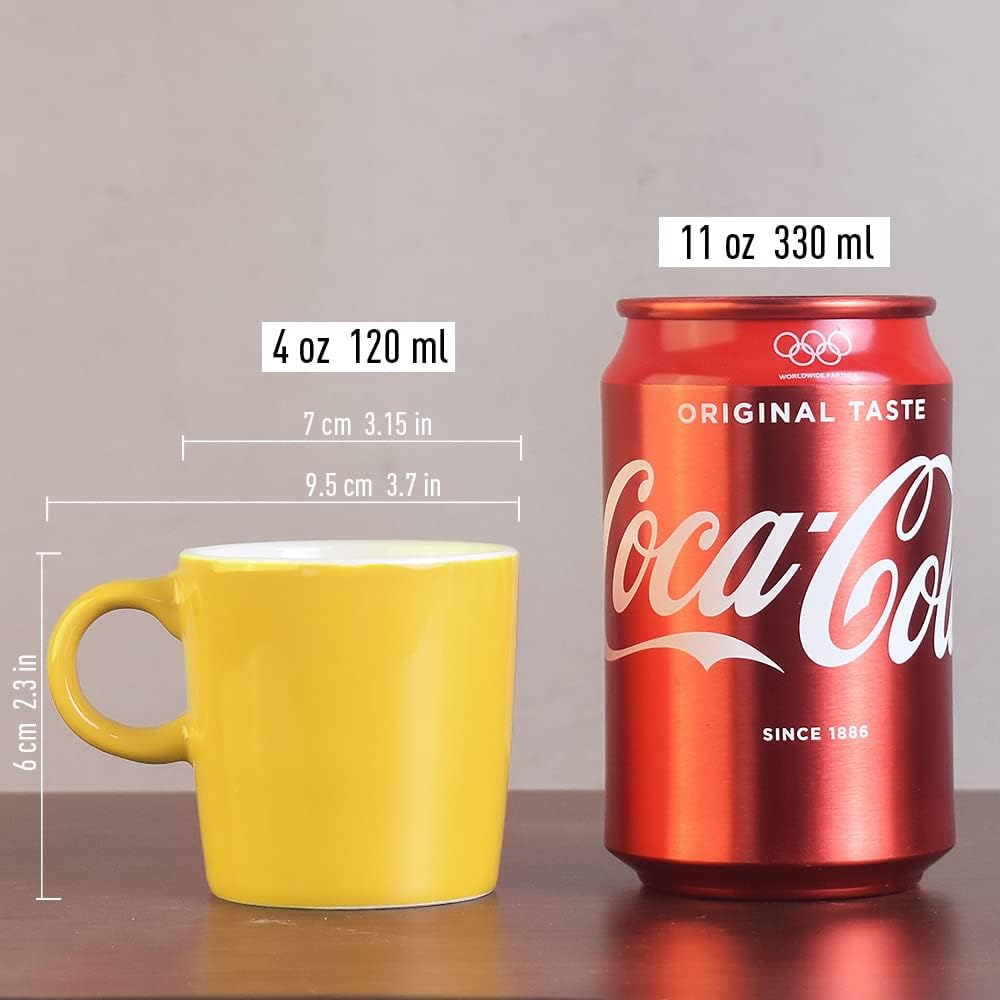 homEdge Mini Procelain Espresso Cup, 4 Ounces / 120 ml Tiny Ceramic Coffee Mugs Demitasse for Espresso, Tea- Set of 6, Yellow