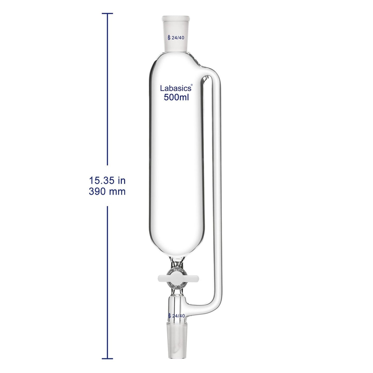 Labasics 500 ml Pressure Equalizing Addition Funnel, Borosilicate Glass Dropping Funnel 24/40 Joint with PTFE Stopcock for Laboratory