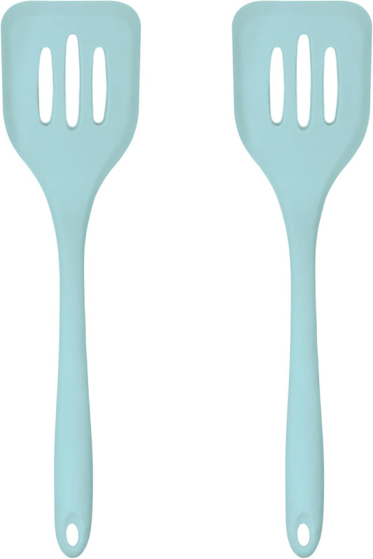 Silicone Slotted Turner Set – 2-Piece Set of Turner Spatulas for Eggs and Pancakes – Kitchen Tools & Accessories with Comfortable Handles, Heat-Resistant Utensils for Cooking and Baking – Pastel Blue