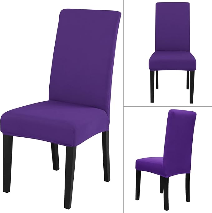 JQinHome Dining Chair Slipcover, High Stretch Removable Washable Chair Seat Protector Cover Set of 4,Chair Covers for Dining Room, Kitchen,Home Party,Wedding Ceremony(Purple, 4PC)
