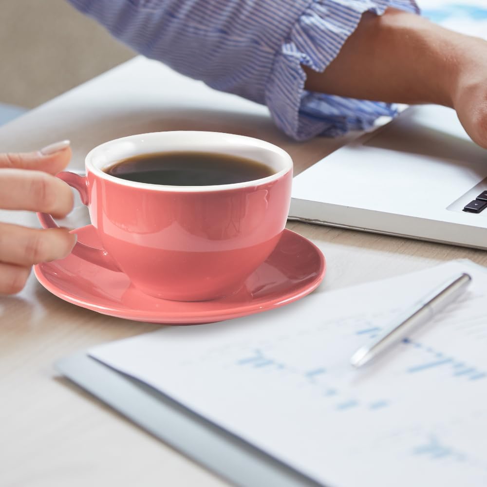 Porcelain Coffee Cup with Saucer 220ml/7.3oz for Cappuccino, Latte, and Tea, Pink