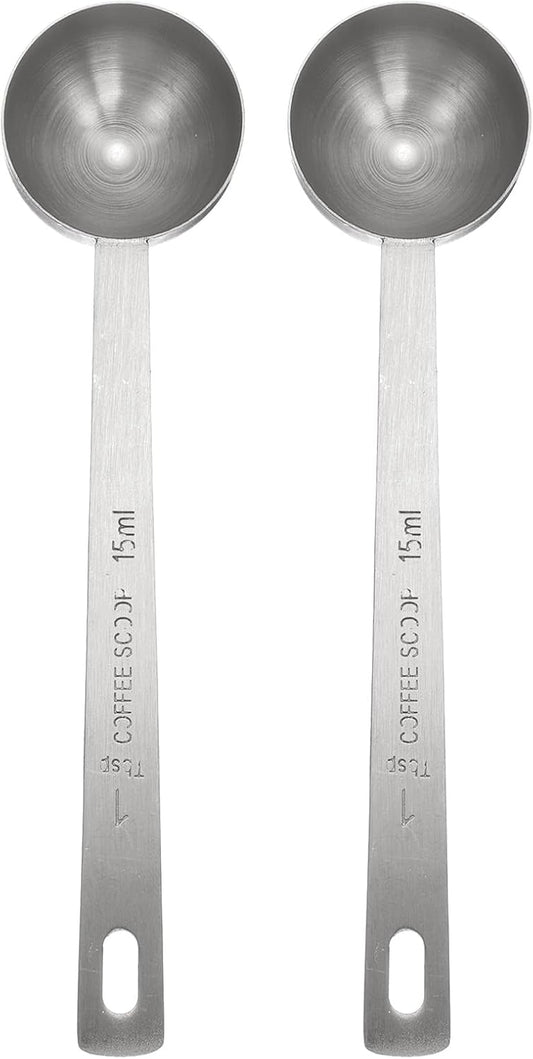 HARFINGTON 2pcs Coffee Scoop Spoon 1tbsp (3tsp, 15ml) 304 Stainless Steel Long Handle Teaspoon/Tablespoon Measuring Spoons Scoops for Tea Sugar Kitchen, Silver
