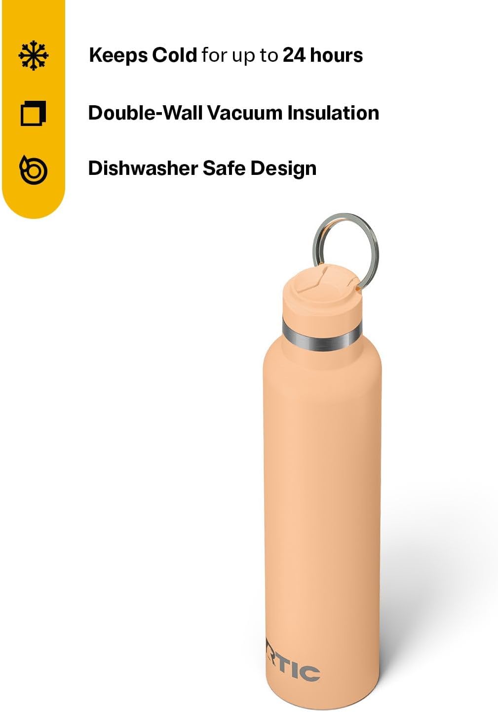 RTIC 26oz Journey Bottle Metal Stainless Steel Vacuum Insulated, BPA Free, Reusable, for Water, Hot and Cold Drinks, Travel, Sports, Camping, Peach Tea