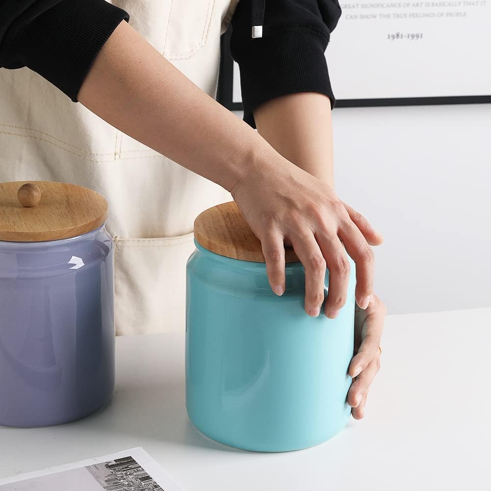Sweejar Ceramic Kitchen Canisters, 58 FLOZ Porcelain Food Storage Jar with Airtight Seal Wooden Lid, Home Container Serving for Coffee Beans, Tea-leave, Sugar, Salt, Tool Bucket (Turquoise)