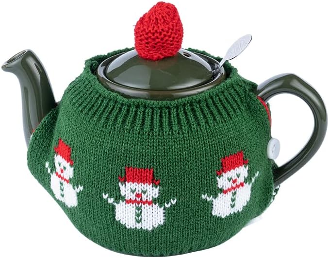 Tea Cozy Suitable for a 600ml,20oz Tea Pot,Teapot Warmer -100% Acrylic Fibers Filling,Two Piece (Green Snow Man)