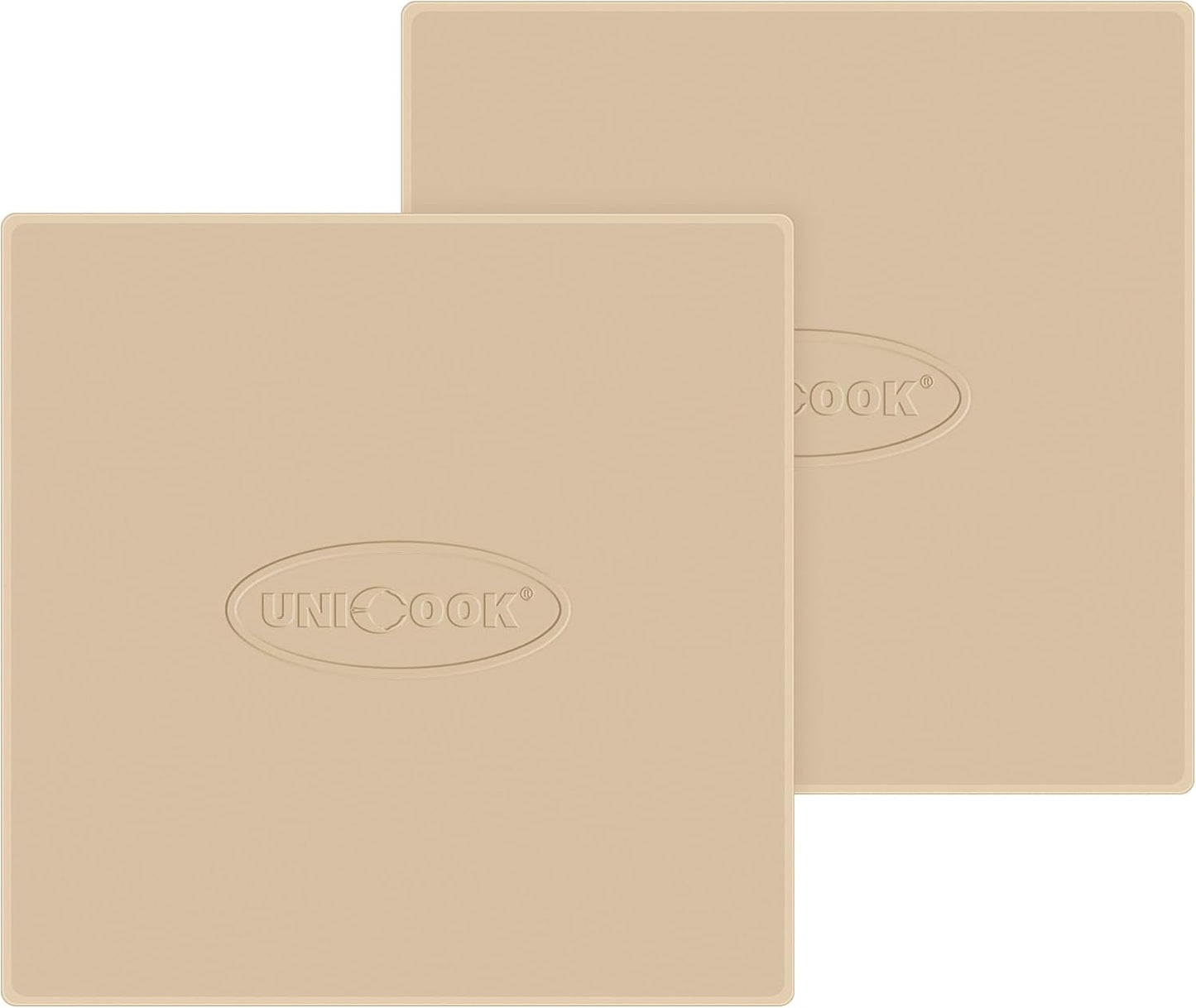 Unicook 2 PCS Pizza Stones Set, 12 Inch Square Pizza Stone for Oven and Grill, Cordierite Baking Pan for Crispy Crusts, Thermal Shock Resistant, Including Dough Scraper