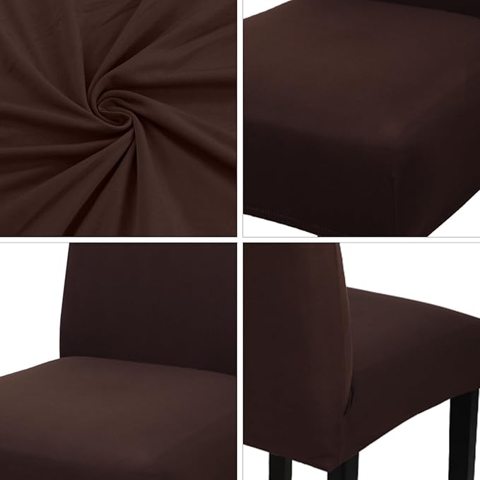 JQinHome 4 Pcs Dining Chair Slipcover,High Stretch Removable Washable Chair Seat Protector Cover for Home Party Hotel Wedding Ceremony (Pack of 4, Coffee)