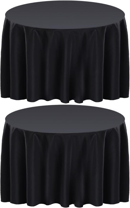 Surmente 132 inch Round Tablecloths -2 Pack Black Round Table Cloths, Polyester Fabric Table Covers for Wedding, Party, Banquet, or Restaurant