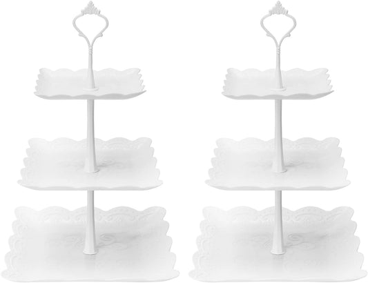 Coitak Plastic Cupcake Stands, 3 Tier Cupcake Stand, Dessert Tower Tray for Tea Party, Baby Shower and Wedding (2 Pack)