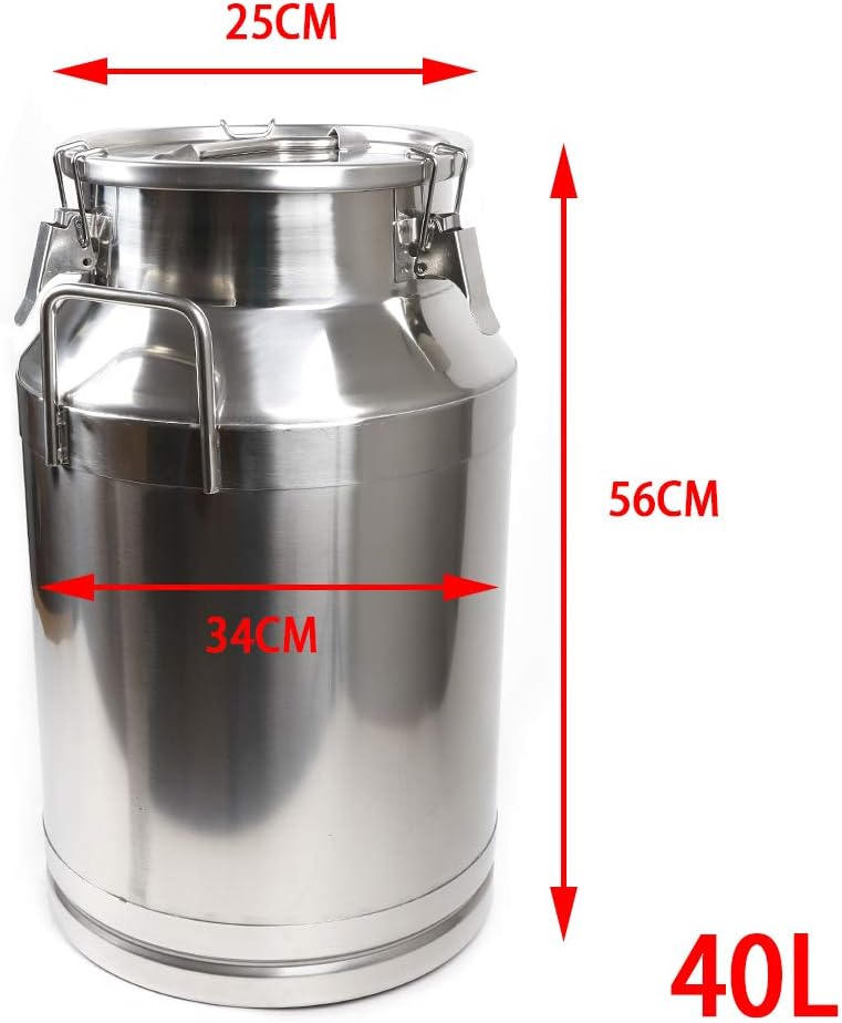 Large Liquid Container Storage, Bucket Rice Cereal Airtight Canister Container,Stainless Steel Milk Bucket With Sealing Lid and Carry Handle,for Wine, Oil Storage Transport (40L/10.6 Gal)