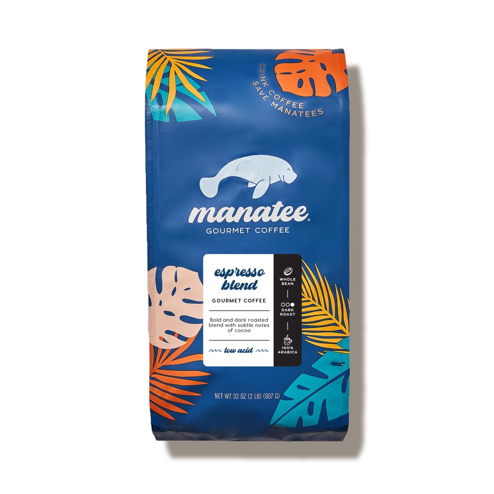Manatee Gourmet Coffee, Espresso Bean, Dark Roast Whole Bean 2 lb.