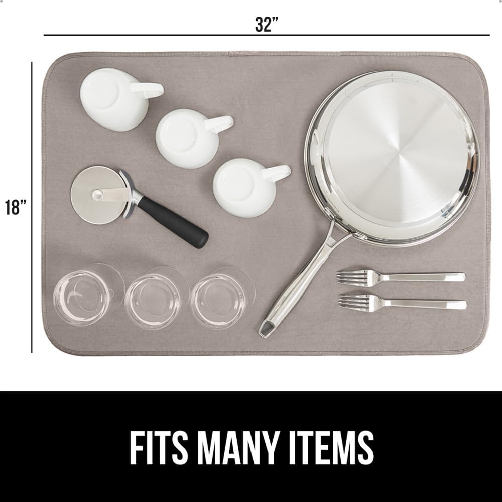 GORILLA GRIP Ultra Water Absorbent Microfiber Dish Drying Mat, 18x32, Quick Dry Thick Mesh, Slip Resistant Pad for Sink Dishes or Under Rack, Kitchen Counter Accessories, Machine Wash Mats, Almond