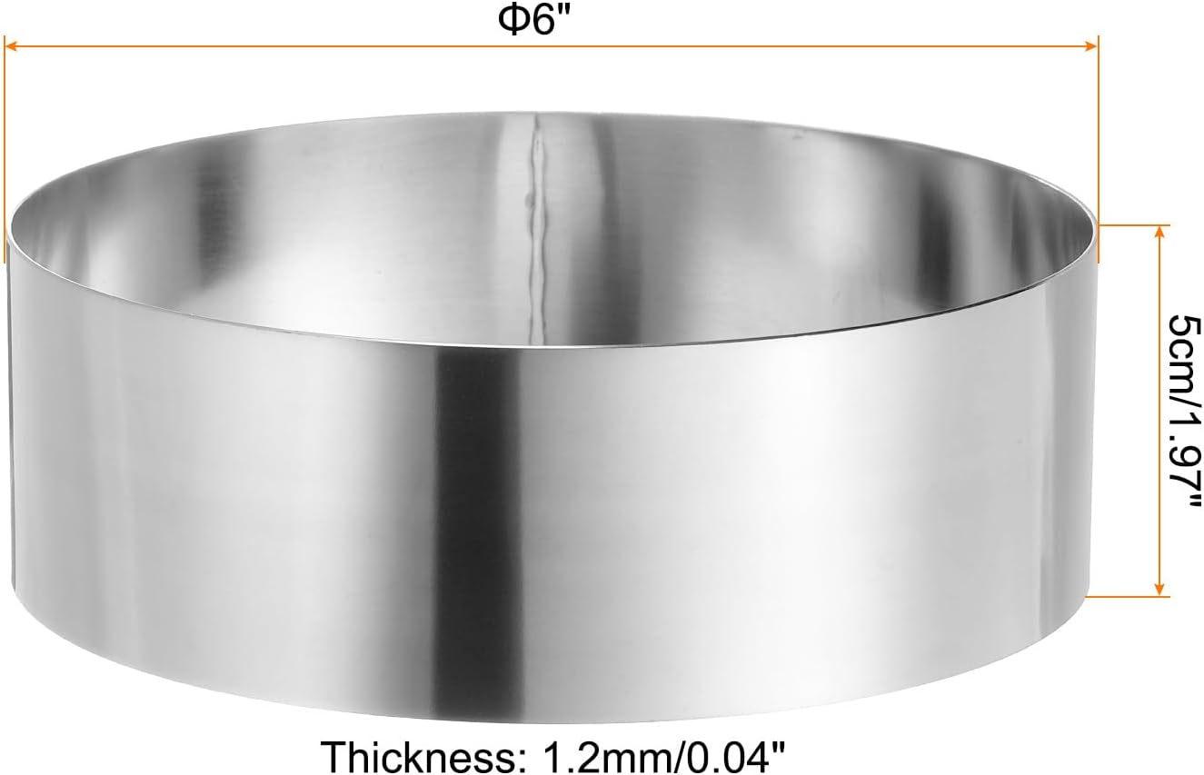 HARFINGTON Round Cake Ring 6 x 2 Inch Seamless Stainless Steel Pastry Mousse Dessert Ring Mirror Coating for Baking Cooking Making Tool