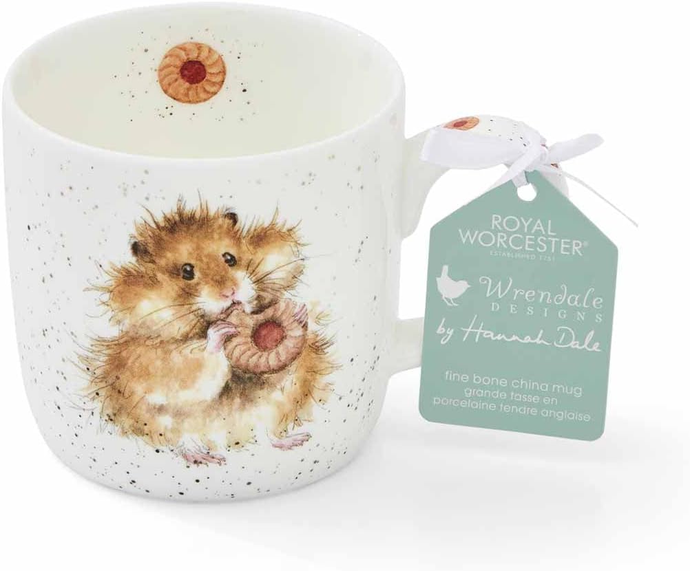 Royal Worcester Wrendale Designs Farmhouse Style Mug, Diet Starts Tomorrow - 14 oz Fine Bone China Mug with Hamster Illustration for Cozy Kitchen Vibes - Floral Drinkware for Daily Comfort