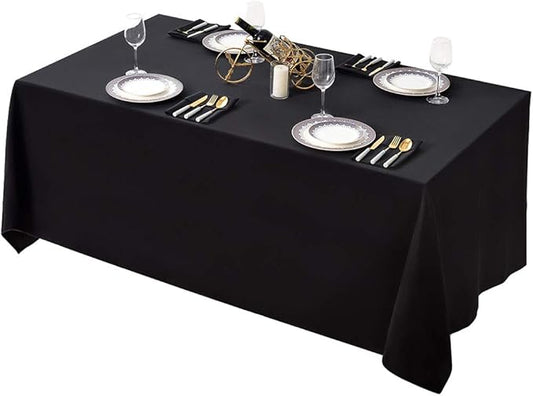Surmente Black Tablecloth 90 x 132-inch Rectangular Polyester Table Cloth for Weddings, Banquets, or Restaurants