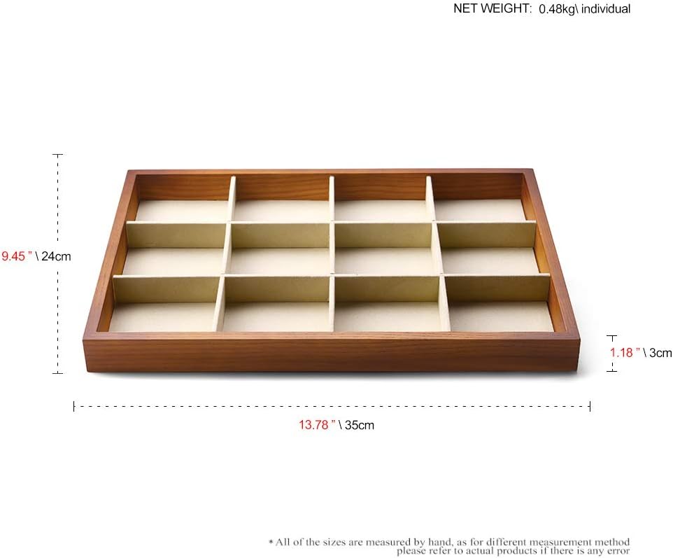 Oirlv 12 Grids Wood Jewelry Organizer Tray Stackable Jewelry Drawer Tray Bracelet/Watch Showcase Display Storage(Creamy-white)