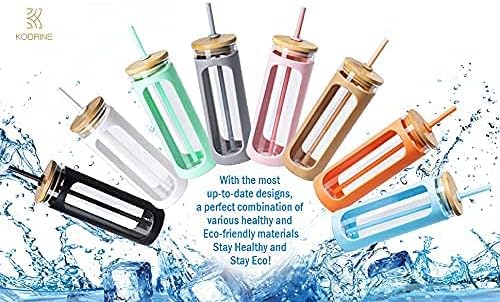 Kodrine 20oz Glass Tumbler with Straw and Lid, Iced Coffee Cups with Bamboo Lids, Glass Cups for Cold Drinks, Smoothie Cup with Silicone Sleeve for Travel, Work, BPA FREE-DodgerBlue