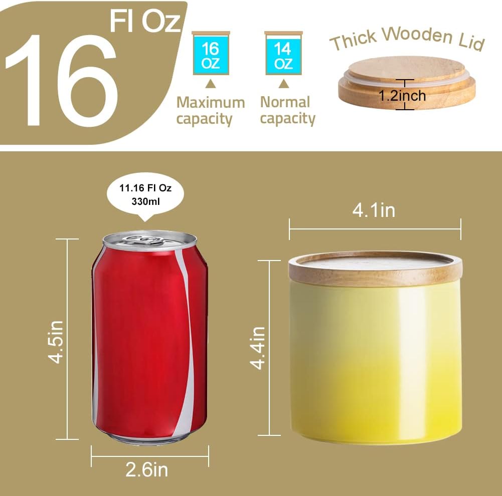 Sweejar Ceramic Food Storage Jar, Stackable Kitchen Canisters, Containers with Airtight Seal Wooden Lid for Serving Ground Coffee, Tea, Sugar, Salt and More - 16 Fl Oz (Gradient Green)