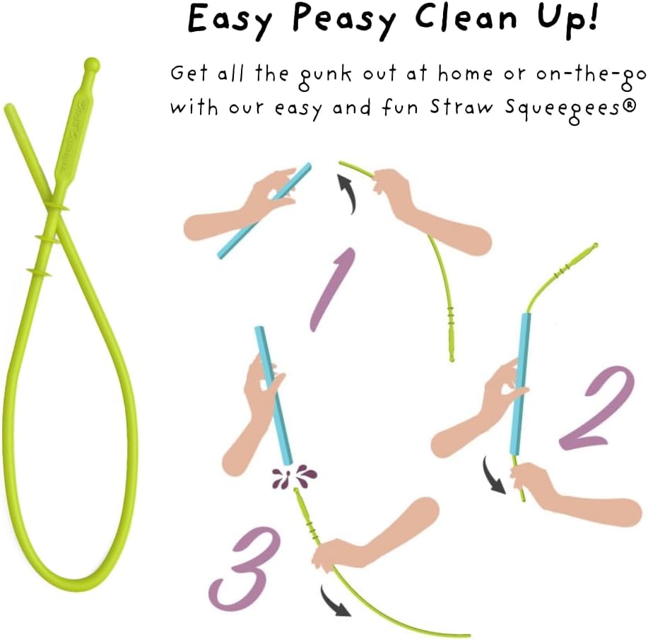 Wide Premium Reusable Silicone Drinking Straws + Patented Straw Squeegee - 9” Long With Curved Bend for 20 30 32 oz Tumblers Non Rubber, Flexible, Safe for Kids/Toddlers, Smoothie