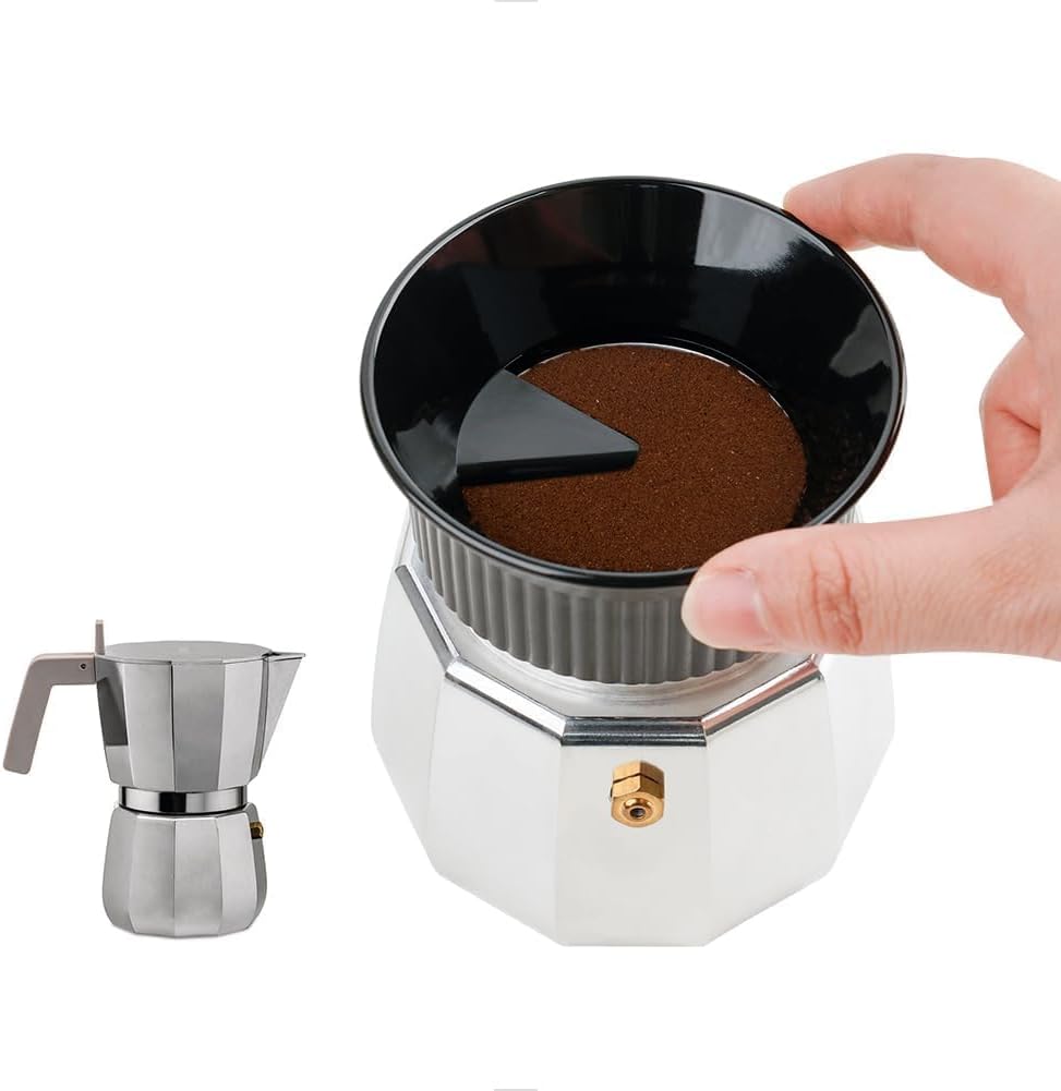watchget Moka Pot Dosing Funnel - 60mm Espresso Coffee Dosing Ring, Plastic Powder Receiver and Distribution Tool for 6-Cup Moka Express Pot, Black