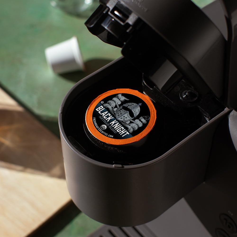 Fresh Roasted Coffee, Organic Black Knight | USDA Organic, Kosher | Dark Roast 72 Pods for K Cup Brewers