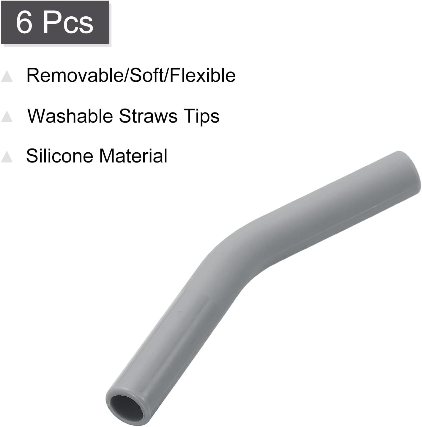 uxcell 6Pcs Silicone Straw Tips, Silicone Straw Elbows Tip, Soft Reusable Metal Straw Covers Fit for 8mm/0.31" OD Stainless Steel Straws, Grey