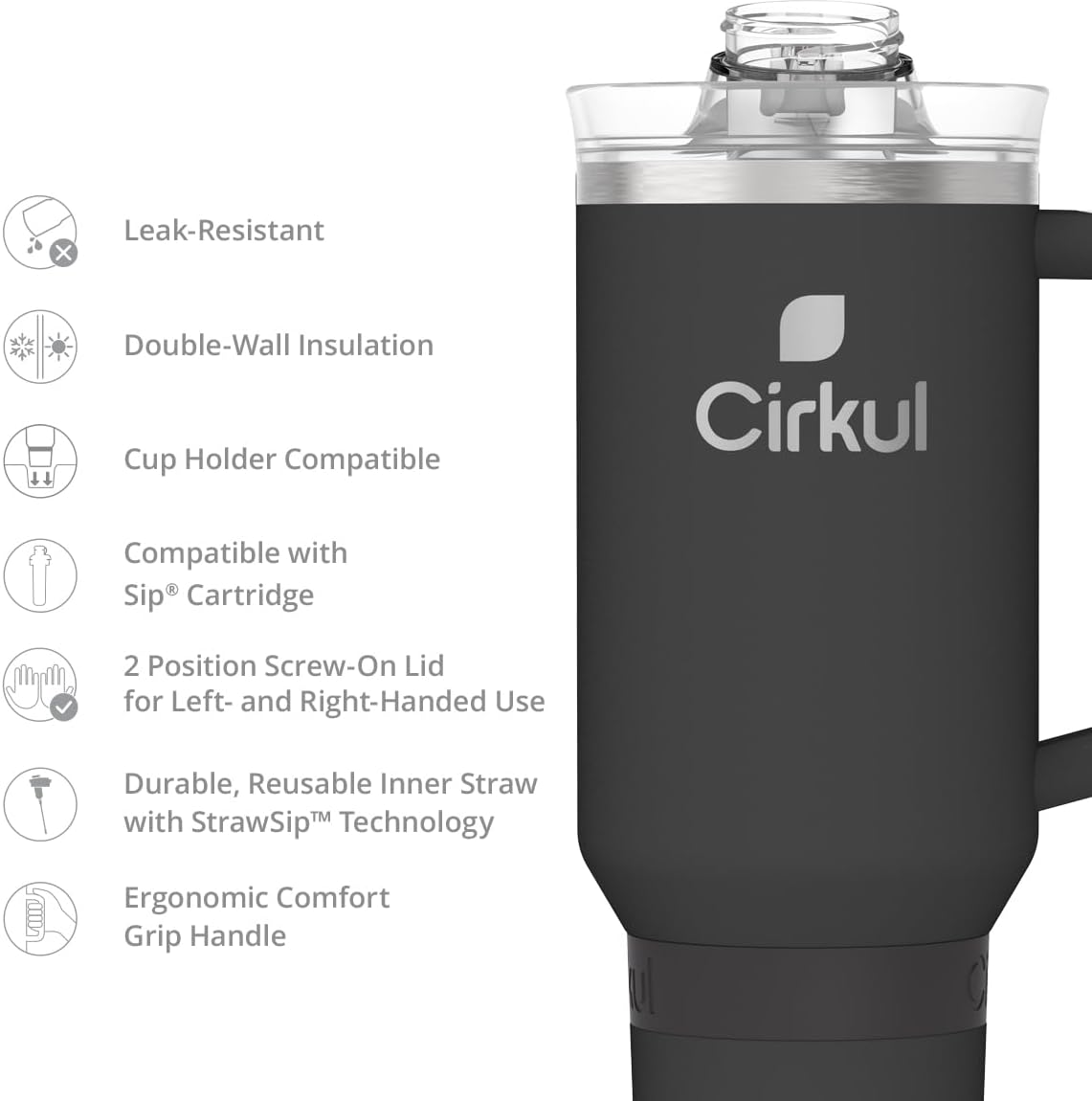 Cirkul 40oz. Carbon Stainless Steel Tumbler with Handle, All-Day StrawSip™, Double-Wall Insulated