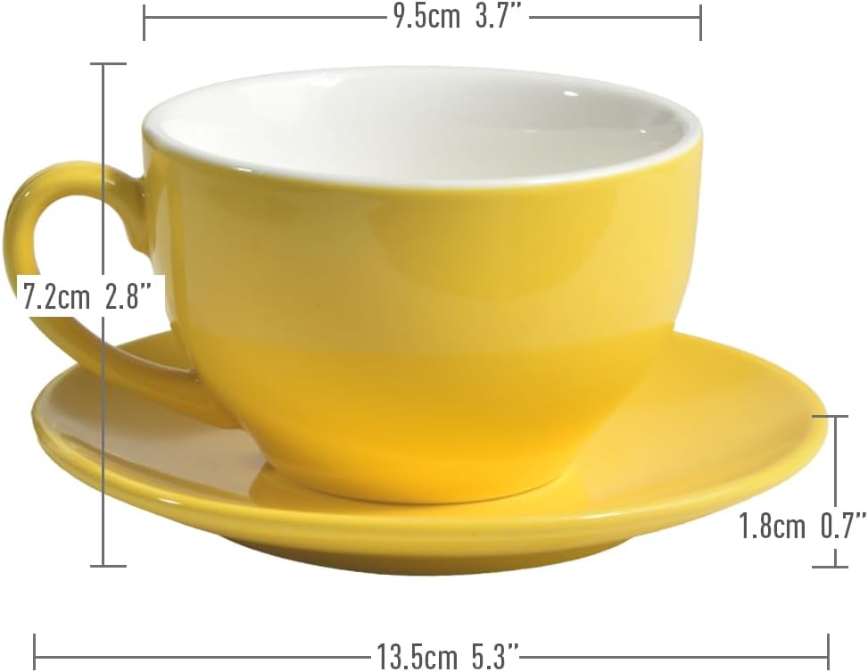 Porcelain Coffee Cup with Saucer 220ml/7.3oz for Cappuccino, Latte, and Tea, Yellow