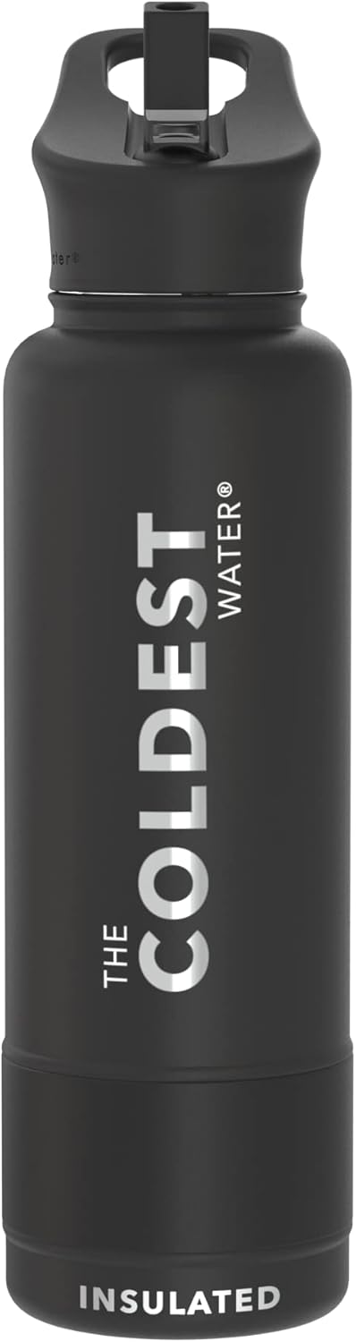 Coldest Insulated Water Bottle with Straw Lid - Stainless Steel Metal Insulated Bottle for Men & Women (Stealth Black, 40 oz)