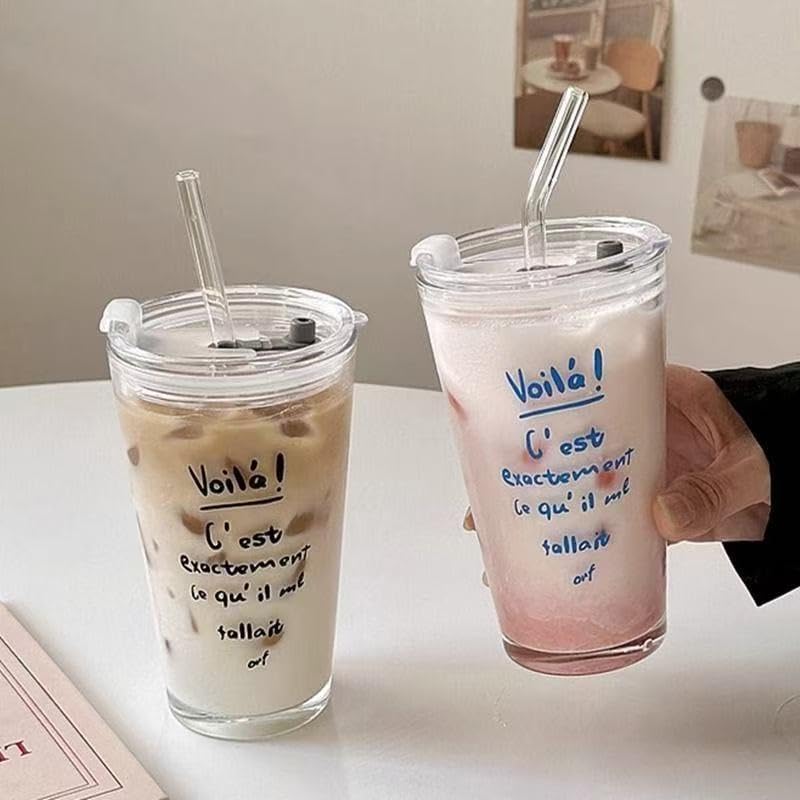 16 Pack Reusable Glass Straws,SIZE(8.5''x10 MM)，Set of 6 Straight and 6 Bent with 4 Cleaning Brush,Perfect for Smoothies,Tea, Juice