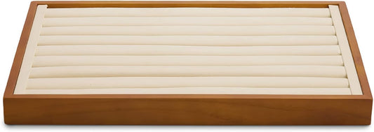 Oirlv 8 Line Wood Ring Storage Tray Jewelry Drawer Organizer Showcase Ring Earrings Display Holder(Creamy-White)