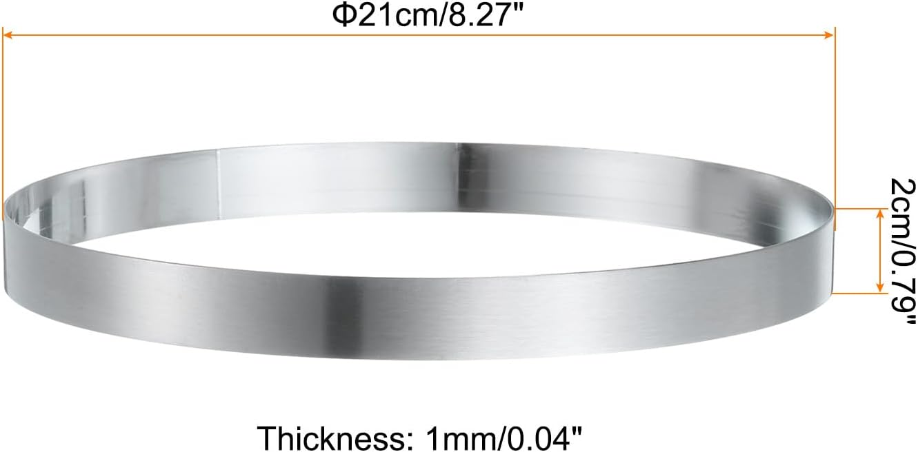 HARFINGTON Round Cake Ring 8.27 x 1 Inch Seamless Stainless Steel Pastry Mousse Dessert Ring Mirror Coating for Baking Cooking English Muffins Crumpet Making Tool
