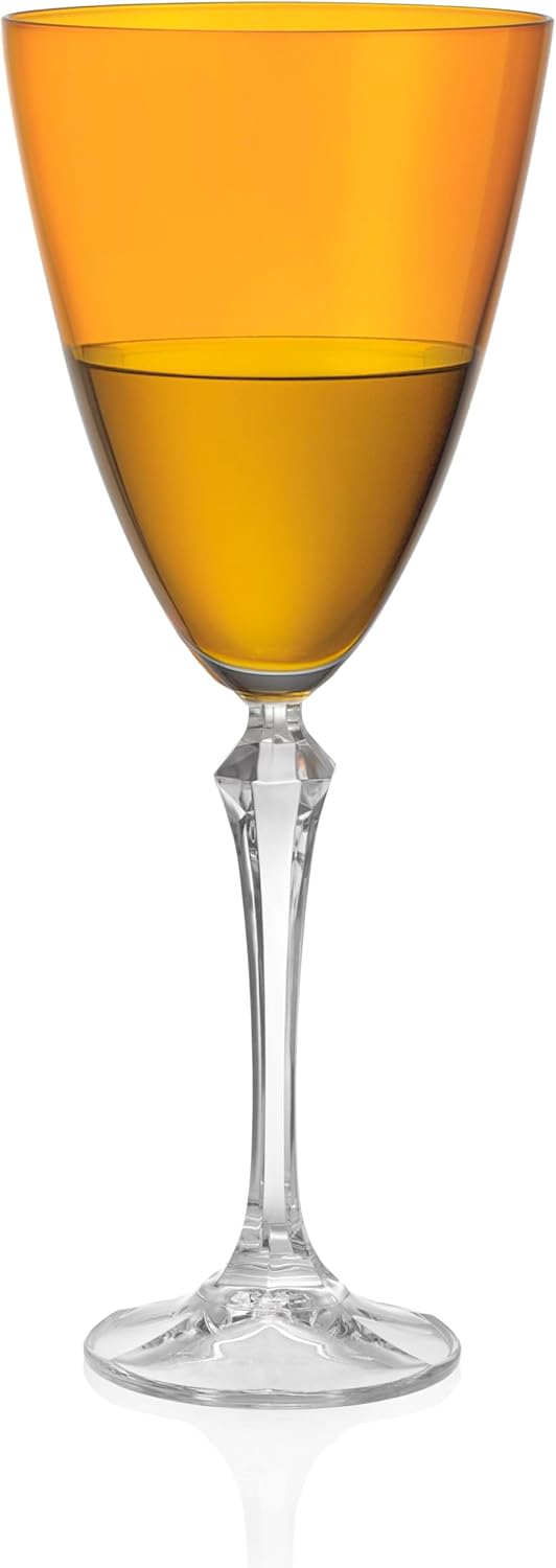 Barski Wine Glass - Set of 4 - Amber Colored Cup - for Water - White or Red Wine - 9 fl. Oz. - Clear Stem - Glasses - Made in Europe