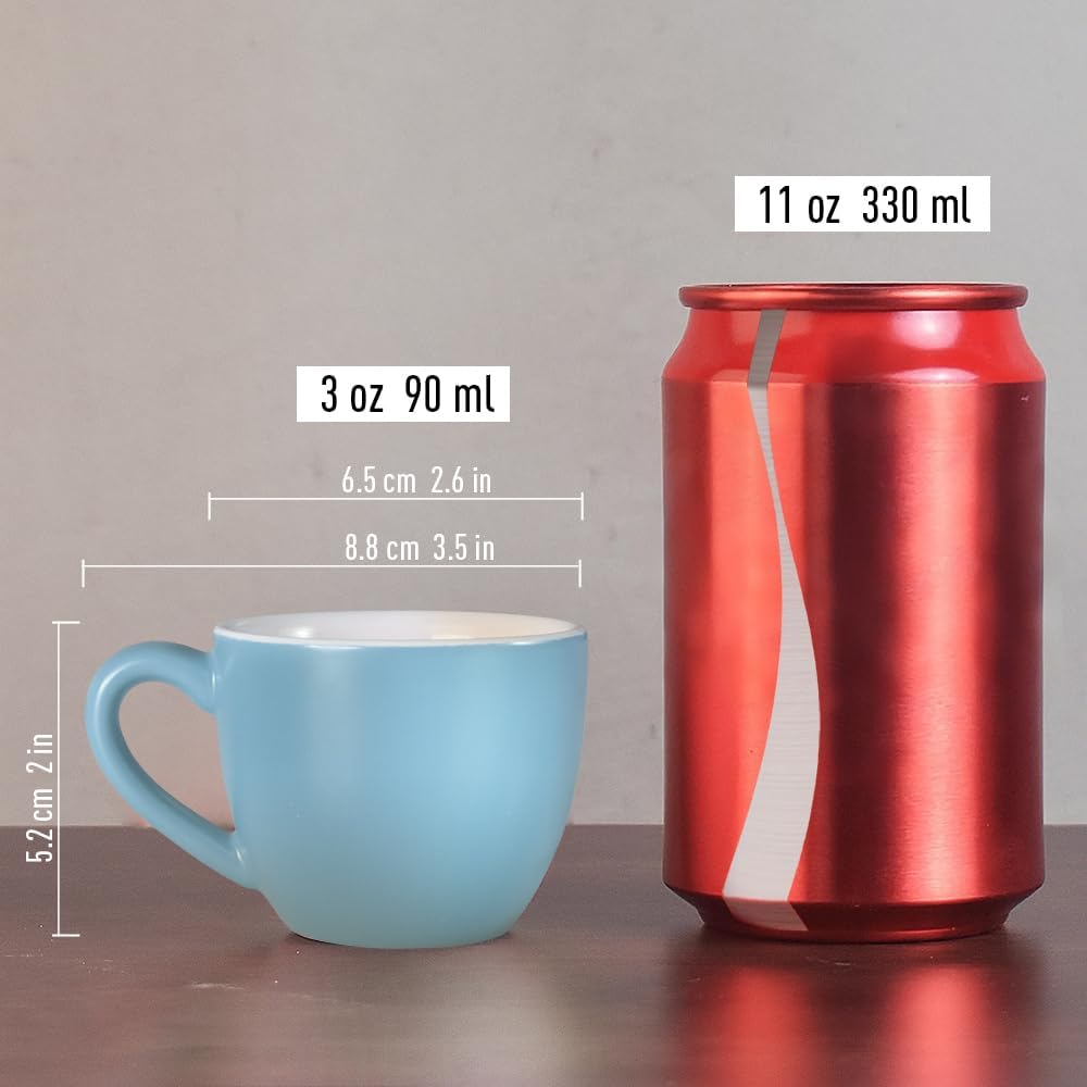 homEdge Mini Procelain Espresso Cup, 3 Ounces / 90 ml Tiny Coffee Mugs Demitasse for Espresso, Tea- Set of 6, Light Blue