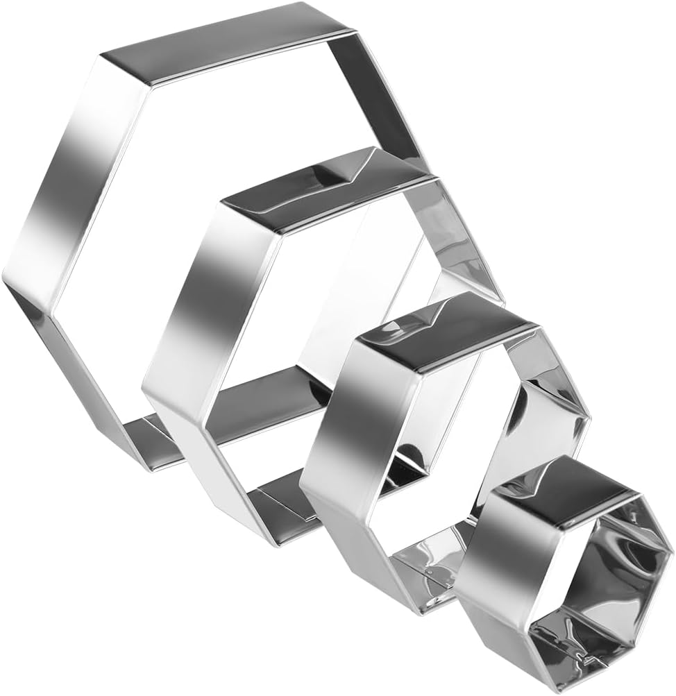 Regular Hexagon Cookie Cutter Set Large Stainless Steel Honeycomb Geometric Frame Plaque Cookie Cutters Shapes Molds 1 Inch Depth