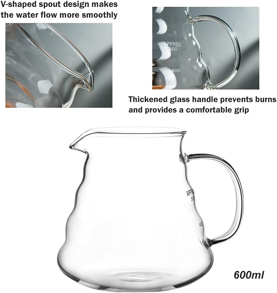 Pour Over Coffee Maker Set - Glass Dripper, Metal Stand, 600ml Heat-Resistant Server, 40 Filters - 4 in 1 for Home or Office (Bronze)