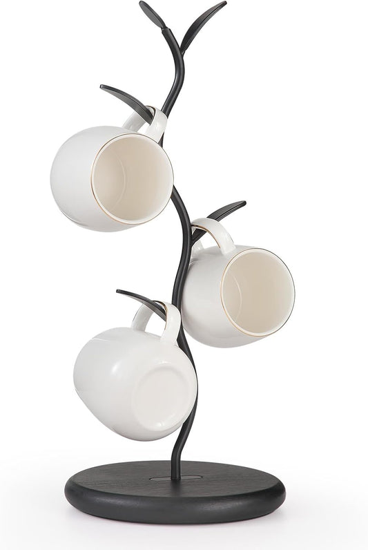 Mug Holder, Countertop Mug Tree, Coffee Mugs & Tea Cup Storage Rack, Coffee Counter Bar Accessory & Kitchen Organizer (Midnight Black)