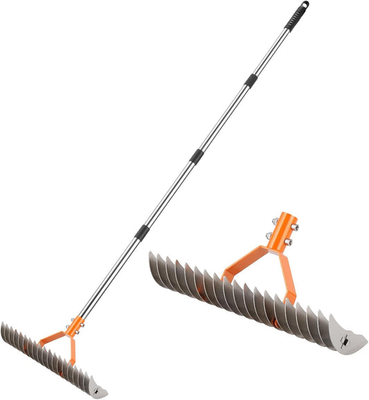 62" Adjustable Thatch Rake - 19-Tine Lawn Dethatcher with Nickel Steel Tines, Heavy Duty Ergonomic Handle for Spring Lawn Care, Soil Aeration & Yard Cleanup&Turf Renovation (Silver)