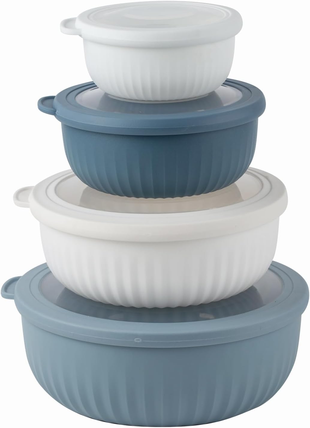 COOK WITH COLOR Prep Bowls with Lids- Wide and Deep Nesting Plastic Small Mixing Bowl Set with Lids, 8 Piece Set - Wide Bowls, Blue/Grey