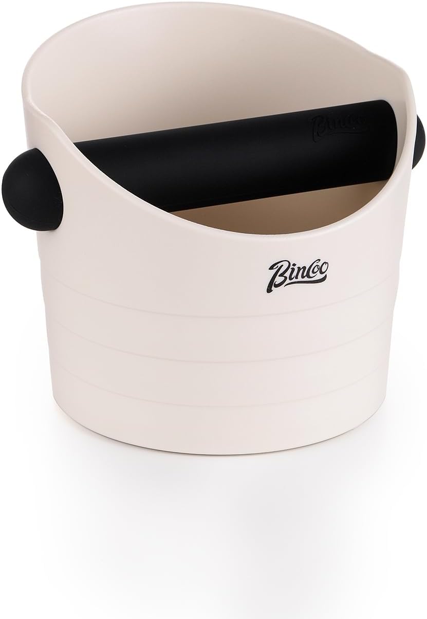 Bincoo Small Coffee Knock Box 4.5 Inch - Espresso Accessories for Coffee Grounds Container - Multifunctional, Suitable for Home & Bar.(White)