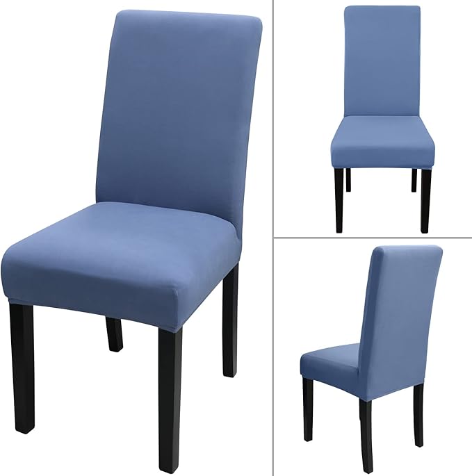 JQinHome 6 Pcs Dining Chair Slipcover,High Stretch Removable Washable Chair Seat Protector Cover for Home Party Hotel Wedding Ceremony (Gray Blue)