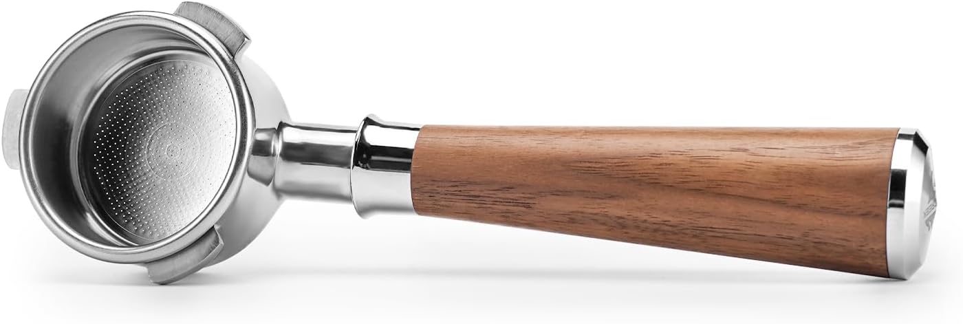 Espresso Portafilter | 54mm Bottomless portafilter with 3 Ear | Suitable for 54mm Breville/Sage Barista Espresso Machine | with Walnut Handle and Stainless Steel Single Wall Basket