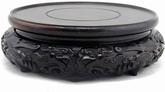 GOLDY&WENDY Oriental Luxury Round Bat Pattern Elm Solid Wood Vase Display Stands Pedestal Base 4.7 in Diameter