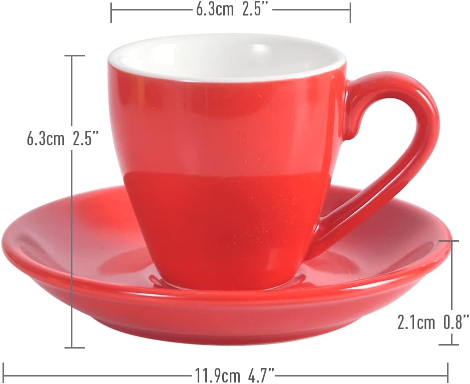Porcelain Espresso Cup with Saucer, Espresso shot Cup, 80ml/2.7Oz, Red…