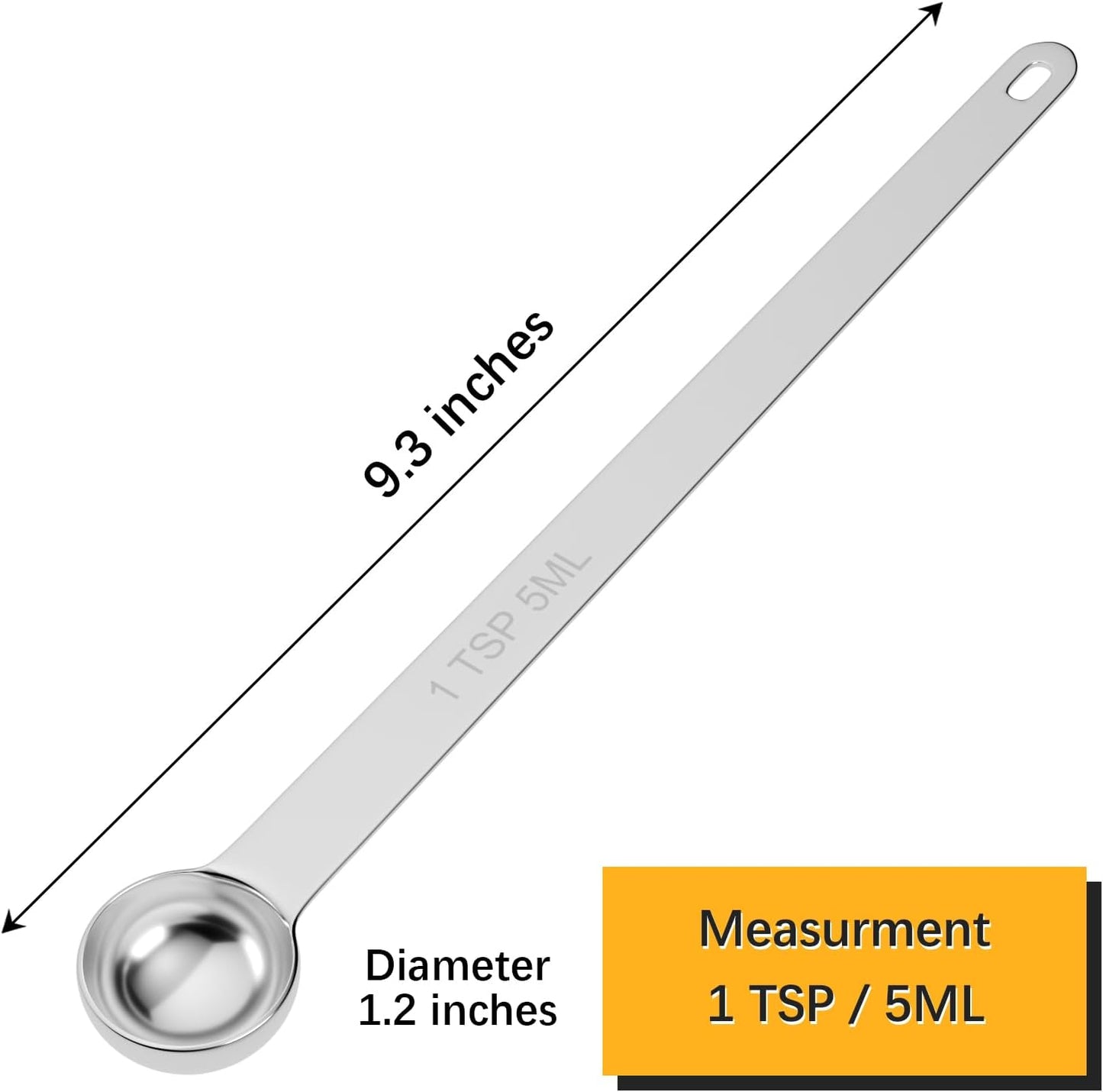 2PCS 1Tsp(1/3tbsp, 5ml) Extra Long Handle Measuring Spoon, Single Stainless Steel Individual Measure Scoop Only