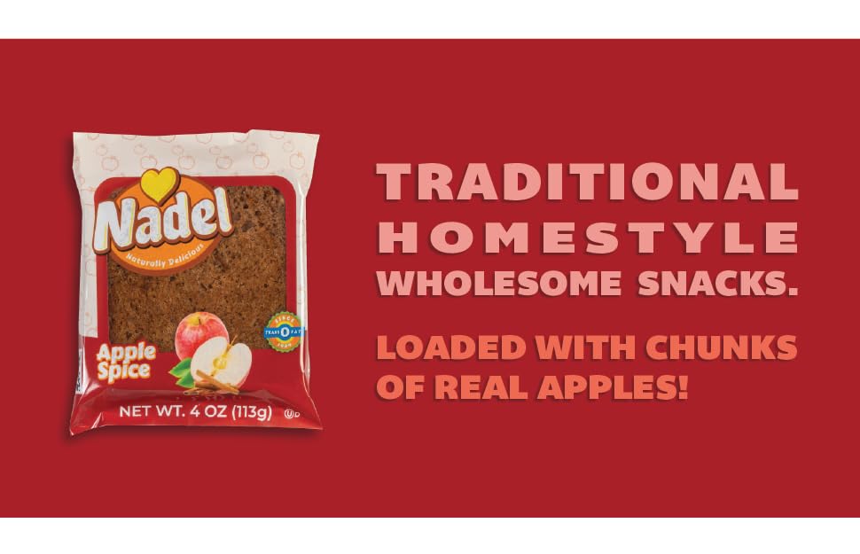Nadel - NATURALLY DELICIOUS APPLE SPICE CAKE SLICES (8 Pack) Sweet Breads & Cakes, Back to School lunch snack, breakfast bar