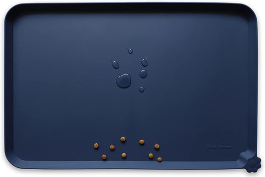 Hoki Found X-Large Silicone Pet Feeding Mats - Non Slip Dog Cat Bowl Mats - Waterproof, Suitable for Carpet - French Navy